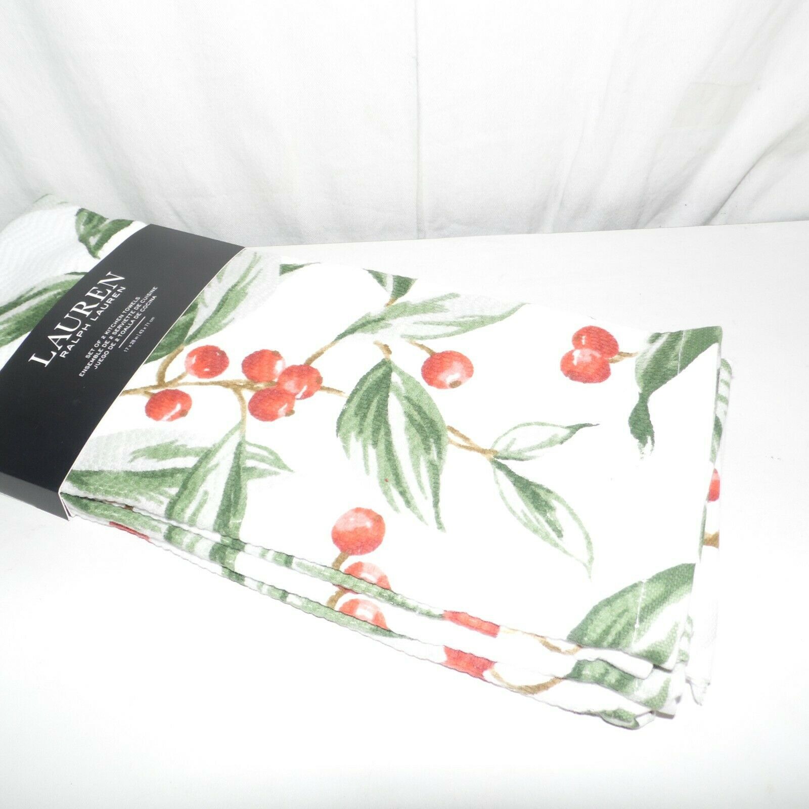 Lauren Ralph Lauren 2 Kitchen Towels Holly Tree Pine 100 Cotton