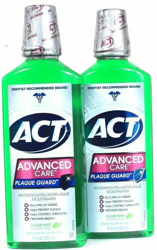 (2) ACT Advanced Care Plaque Guard Clean Mint Mouthwash 18 Oz BB 9/2021