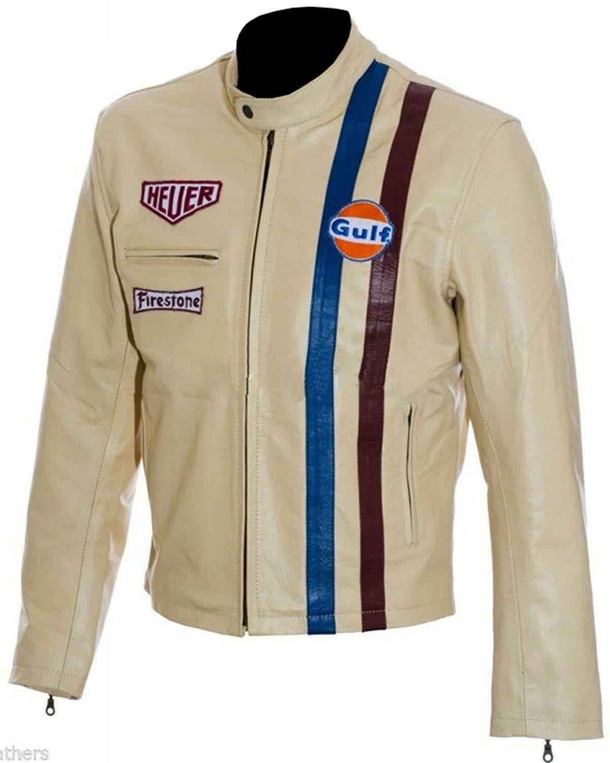 Special Blend - Men's steve mcqueen le mans gulf racing style leather jacket - s m l xl xxl xxxl
