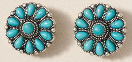 Avenue Zoe Western Concho Clip On Earrings NEW Turquoise Stones image 1