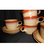 Mikasa Potters Country Cabin 5 Flat Coffee Cups &amp; Saucers  Vintage 1978-... - $28.50