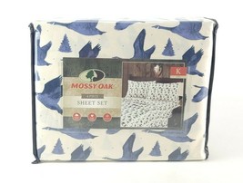 Mossy Oak King Bed 4 Pc Sheet Set White Blue Ducks Tree Hunting Lodge Cabin Soft - $49.90