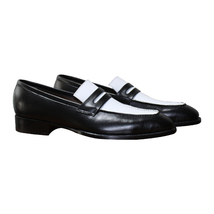 Handmade Men's White And Black Slip Ons Loafer Shoes image 1
