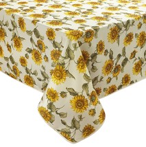 1 Printed Fabric Tablecloth, 60&quot; Round (4-6 people), EURO SUNFLOWERS, VL - $25.73