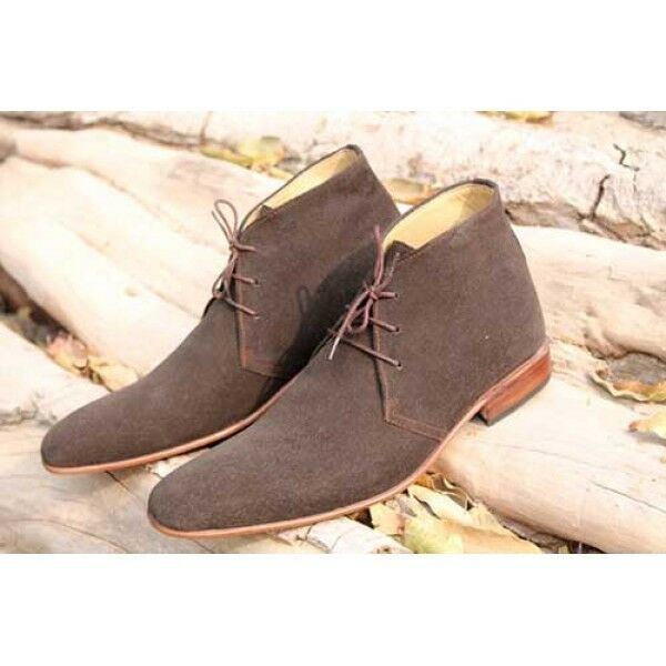 Men High Ankle Chukka Gray Plain Rounded Toe Suede Leather Lace Up Boots US 7-16