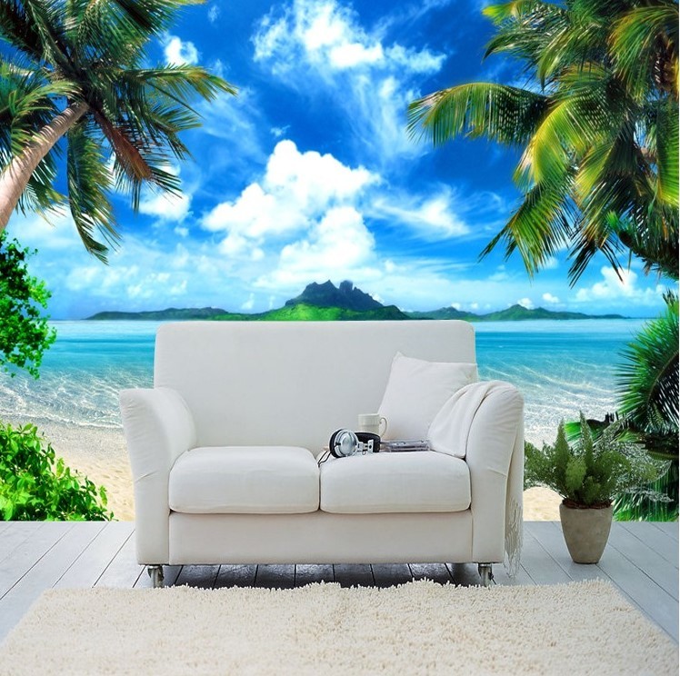 Beautiful 3D Tropical Beach Palm Trees Wallpaper White ...