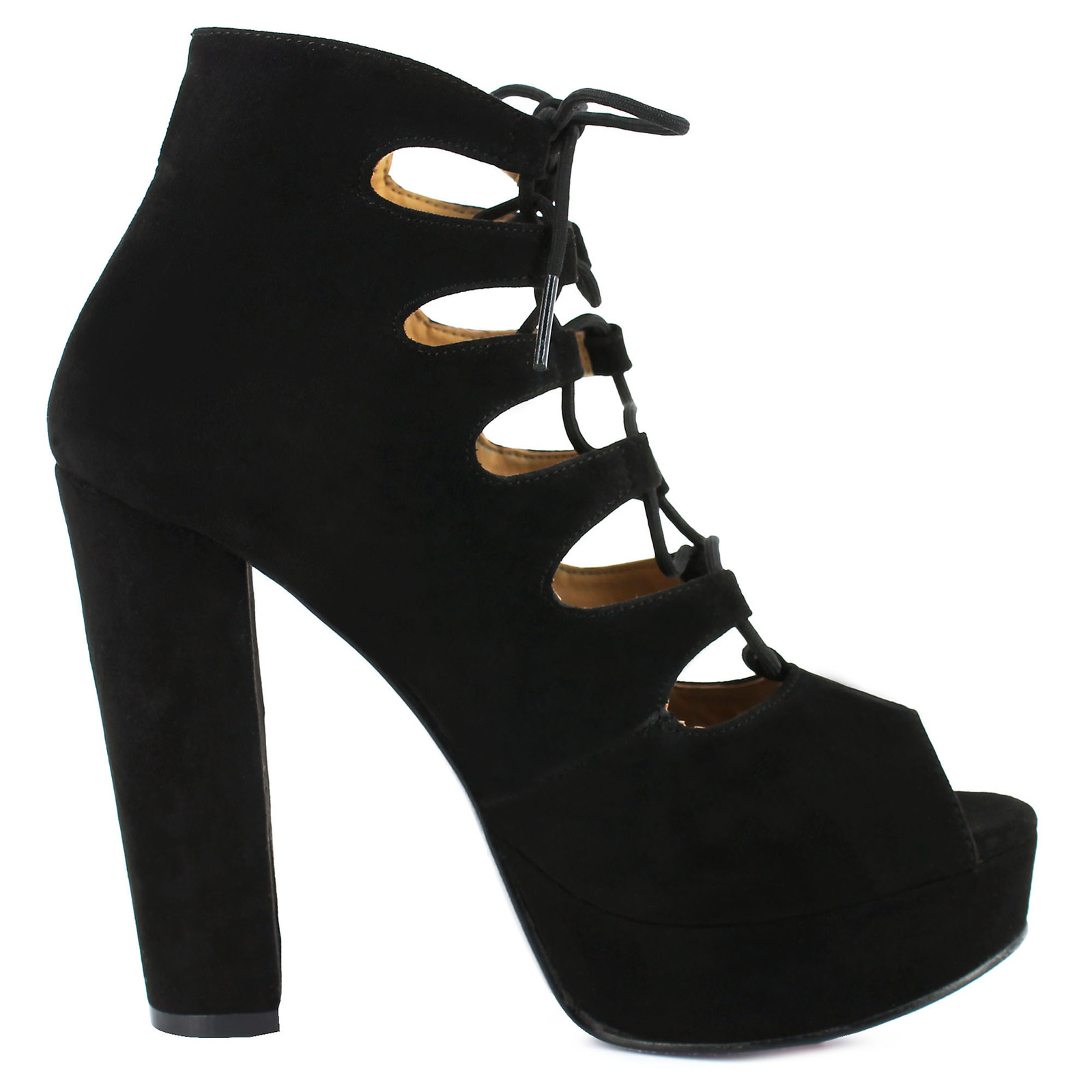 Women's QQO black criss-cross high heel lace-up platform shoe - Heels