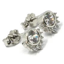 SOLID 18K WHITE GOLD STUD EARRINGS, SUN, CROWN, EYE, CUBIC ZIRCONIA, 0.3 INCHES image 3