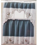 3pc. Embroidery Curtains Set:2 Tiers &amp; Swag (60&quot;x36&quot;) BUTTERFLIES, blue, AL - $21.77