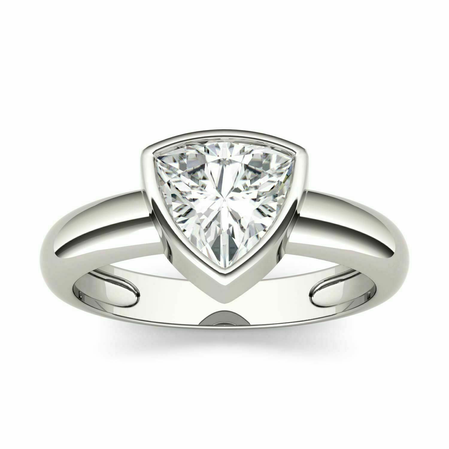 1.00 Ct Trillion Cut Diamond 18k White Gold GP Bezel Set Solitaire