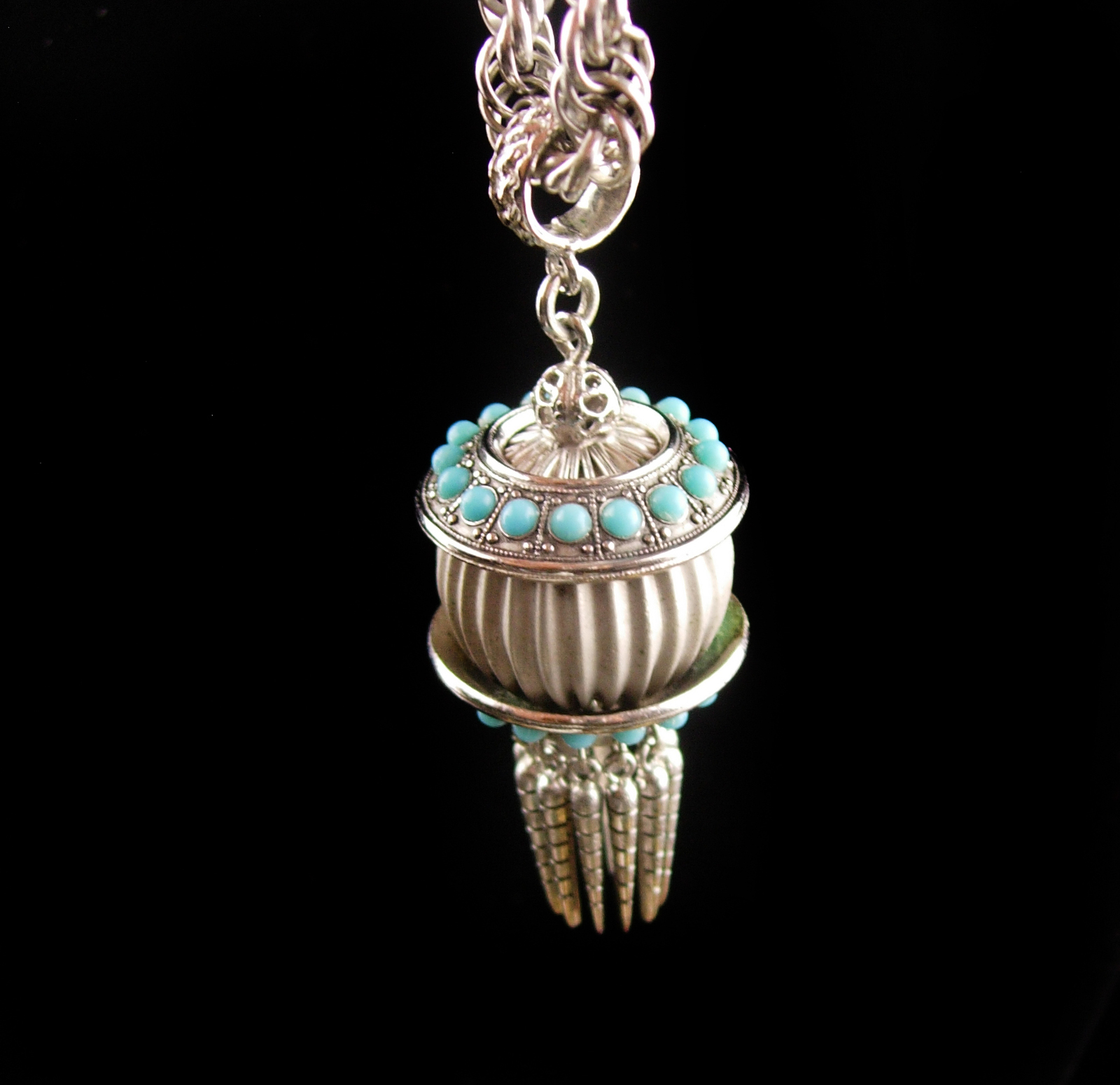 Primary image for Exotic Tassel Necklace - turquoise tassel glass dangle drop - bellydance Gypsy n