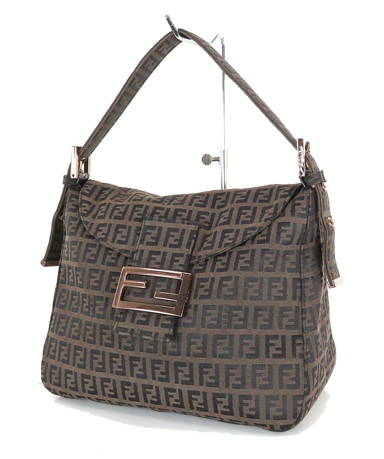 Authentic FENDI Brown Zucca Canvas Tote Hand Bag Purse #34453 - Women's ...