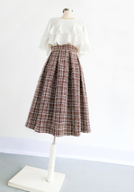 A-line Winter Tweed Skirt Outfit High Waisted Plus Size Burgundy image 11