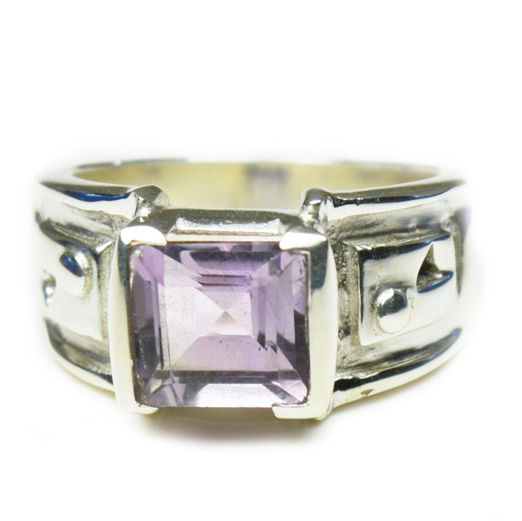 Genuine Purple Amethyst Ring Cut Square Gemstone Sterling Silver Ring ...