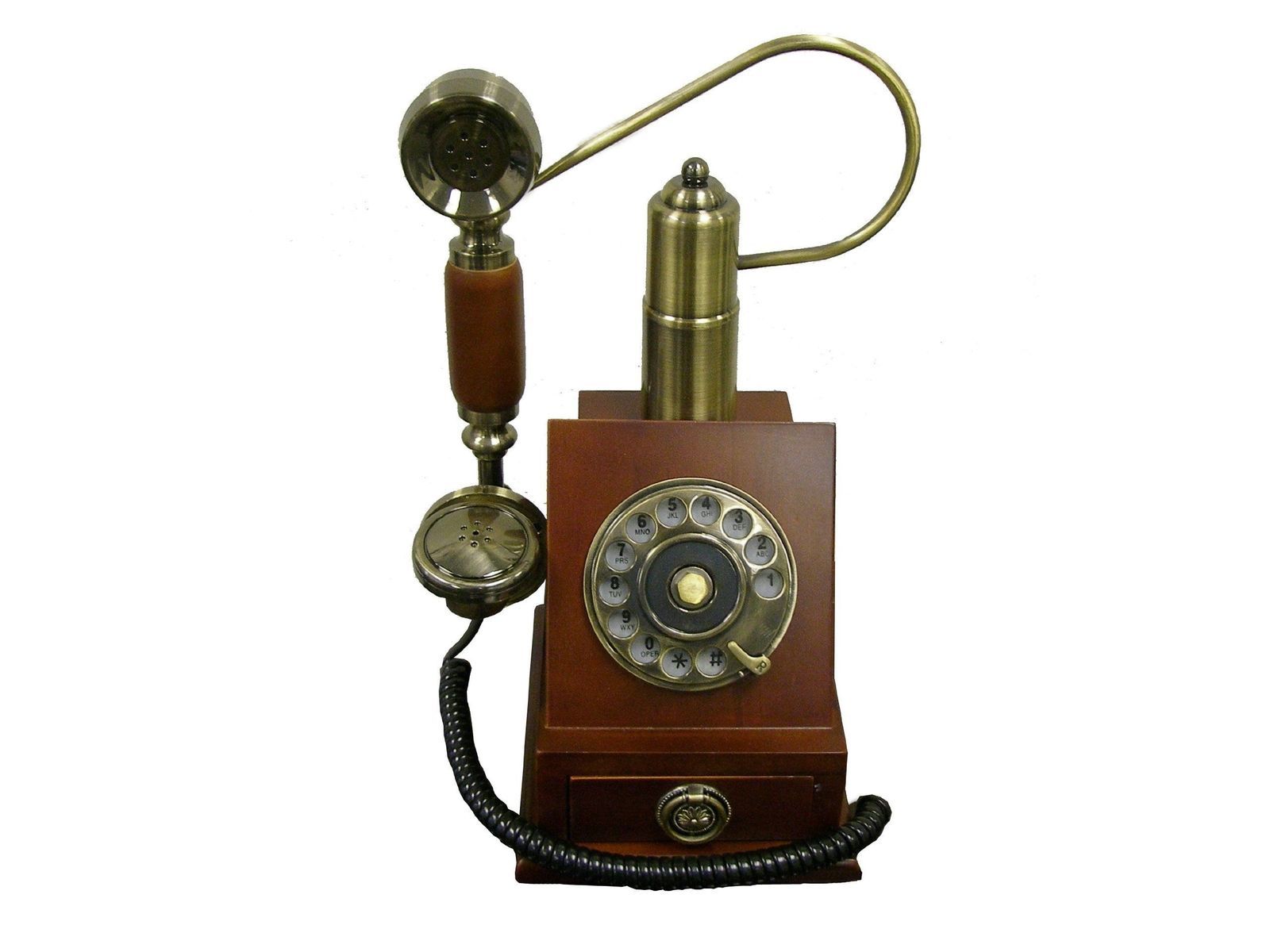 Vintage Wooden Wall Phone Cradle Telephone Handsfree Redial Mahogany