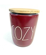 Rae Dunn COZY Cellar Canister With Wood Lid Burgundy Ceramic Artisan Col... - $14.84