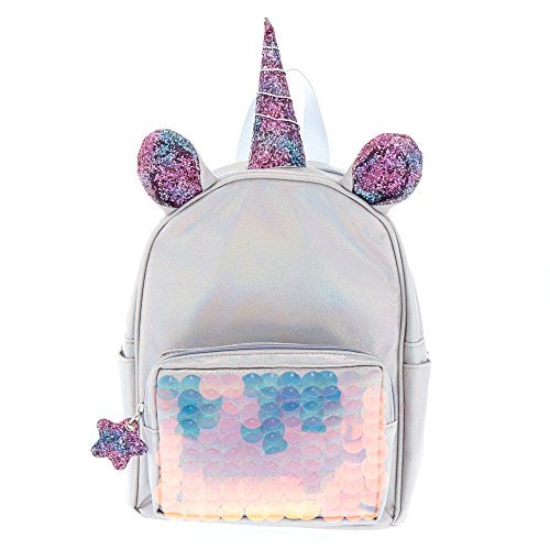 Claire&#39;s Girl&#39;s Unicorn Reversible Sequin Mini Backpack - Silver - S - Backpacks & Bags