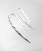 NEW 18kt White Gold Plated CZ Crystals Thin 1.75" Long Wire Threader Earrings EG - $29.99