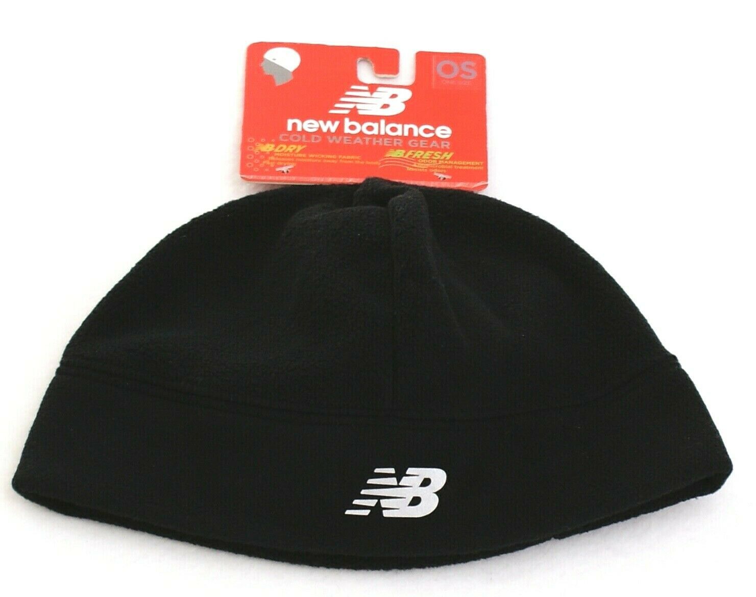 New Balance Black Reflective Fleece Beanie Skull Cap Adult One Size NWT Hats
