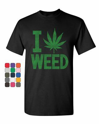 I Love Weed T-Shirt Smoking 420 Pot Reggae Rasta Marijuana Kush Mens Tee Shirt