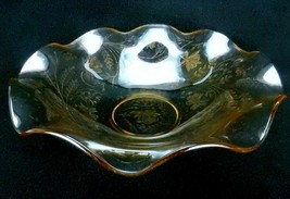 Marigold Glass Dish, Amber Serving/Fruit Bowl, Scalloped w/Floral Pattern - $14.65