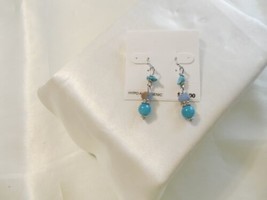 Department Store 1- 5/8&quot;Silver Tone Turquoise Bead Dangle Drop Earrings ... - $11.51