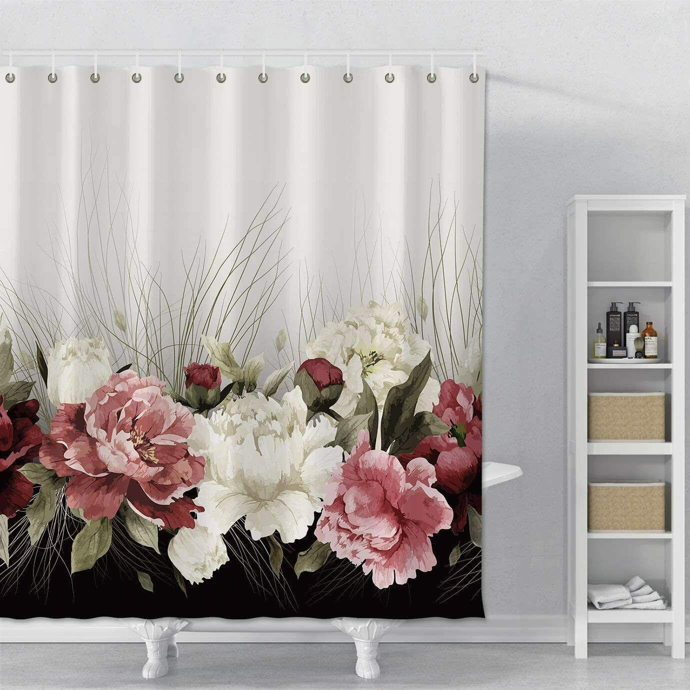 Elegant Victorian Farmhouse Floral Neutral Pink Red Fabric Shower