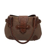 Eric Javits Woven Squishee Straw Purse Croc Embossed Leather Satchel Doc... - $89.96