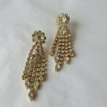 Rhinestone Diamond Dangle Earrings Costume Jewelry Gold Tone Stud Posts ... - $39.55