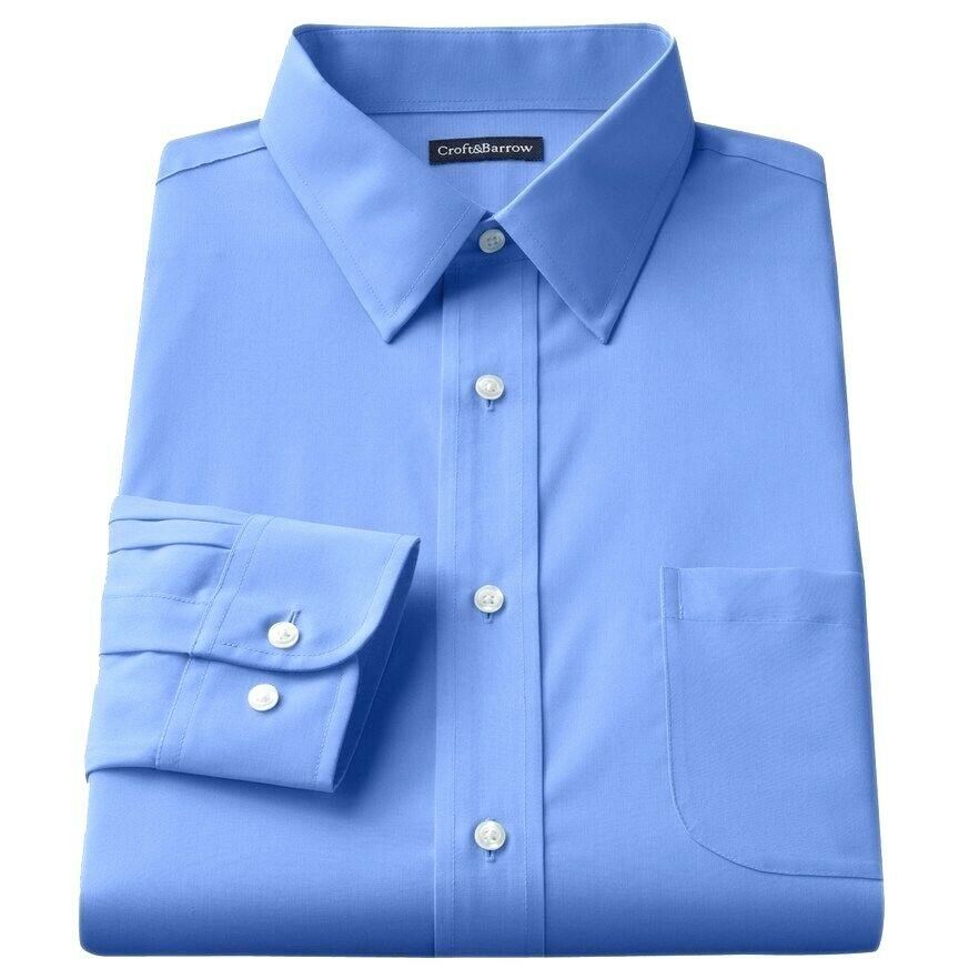 Mens Croft&Barrow Easy Care Long Sleeve Blue Shirt 34/5T Slim Fit ...