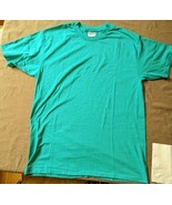 Hanes Heavyweight 50/50 Blank T Shirt turquoise green Adult L Vintage 90's SS - $17.41