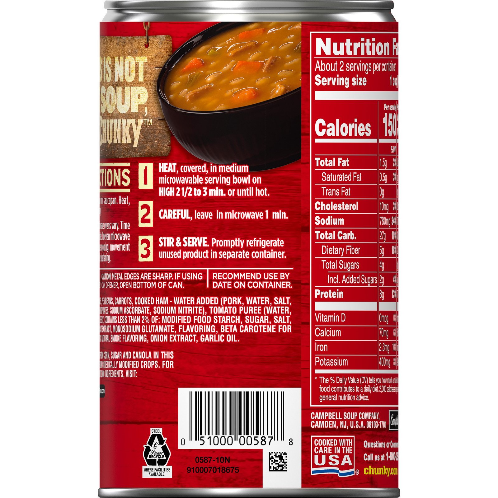 Campbells Chunky Hearty Bean And Ham With Natural Smoke Flavor Soup 19 Oz Can Everything Else 5701