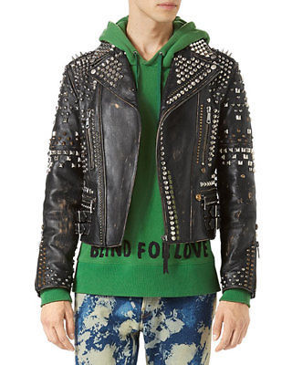 Image of Biker Studded Jacket Stylish Black Premium Leather All Sizes Available Men