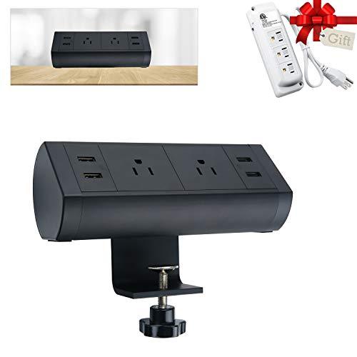 Desk Clamp Power Strip with Surge Protector, Black Desktop Power