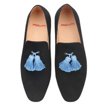 Merlutti Plain Black Velvet Slippers Loafers 