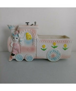 Vintage Baby Nursery Planter Wind Up Musical Train Pastel Blue Pink Yellow - $43.49