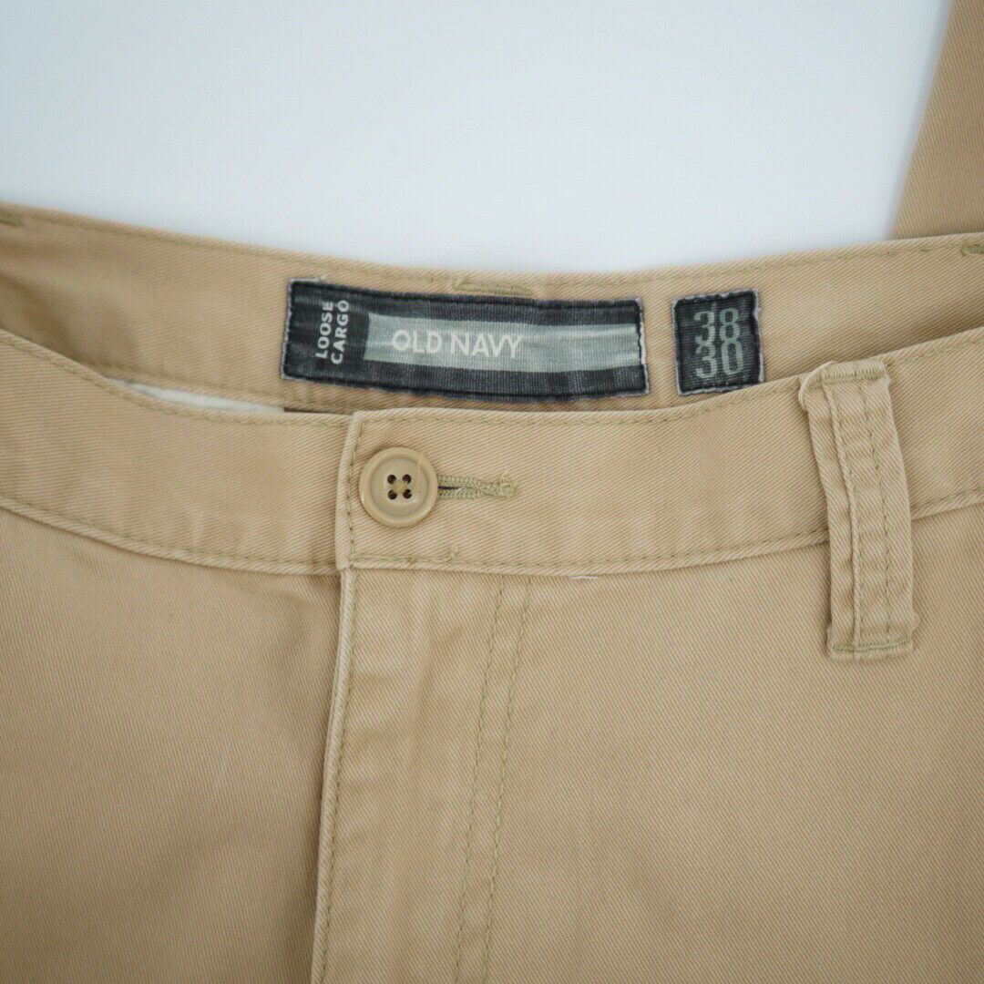 Navy Mens Cotton Cargo Pants Beige Flap 