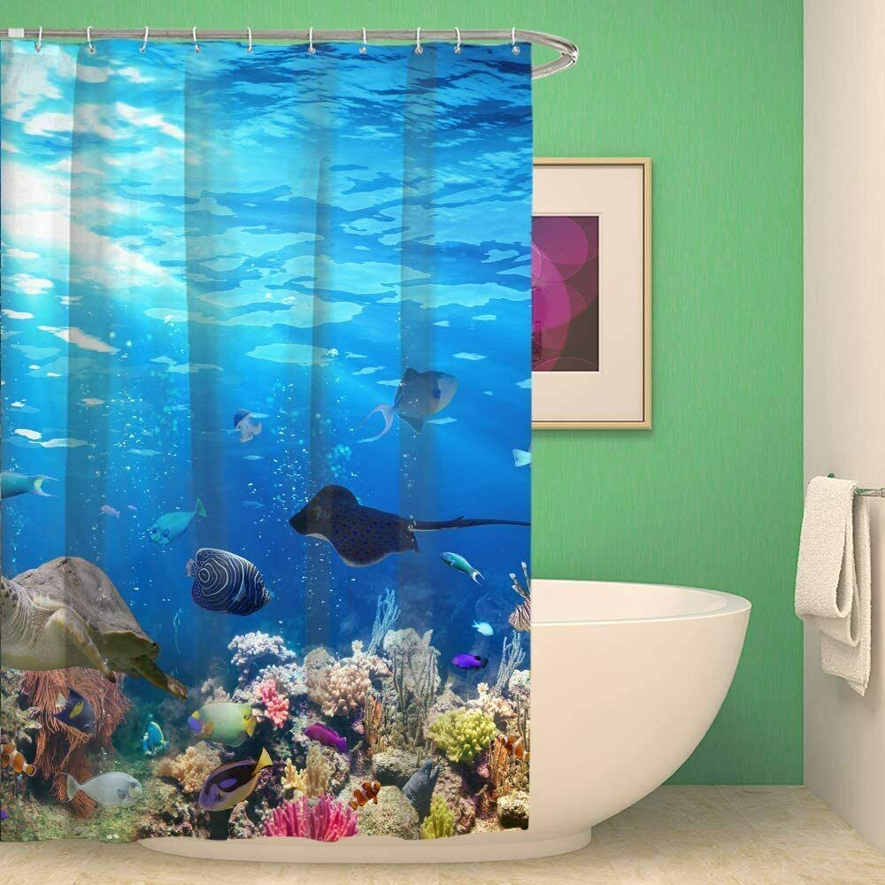 Tropical Fish Underwater Coral Reef Adventure Ocean Sea Fabric Shower Curtain Shower Curtains