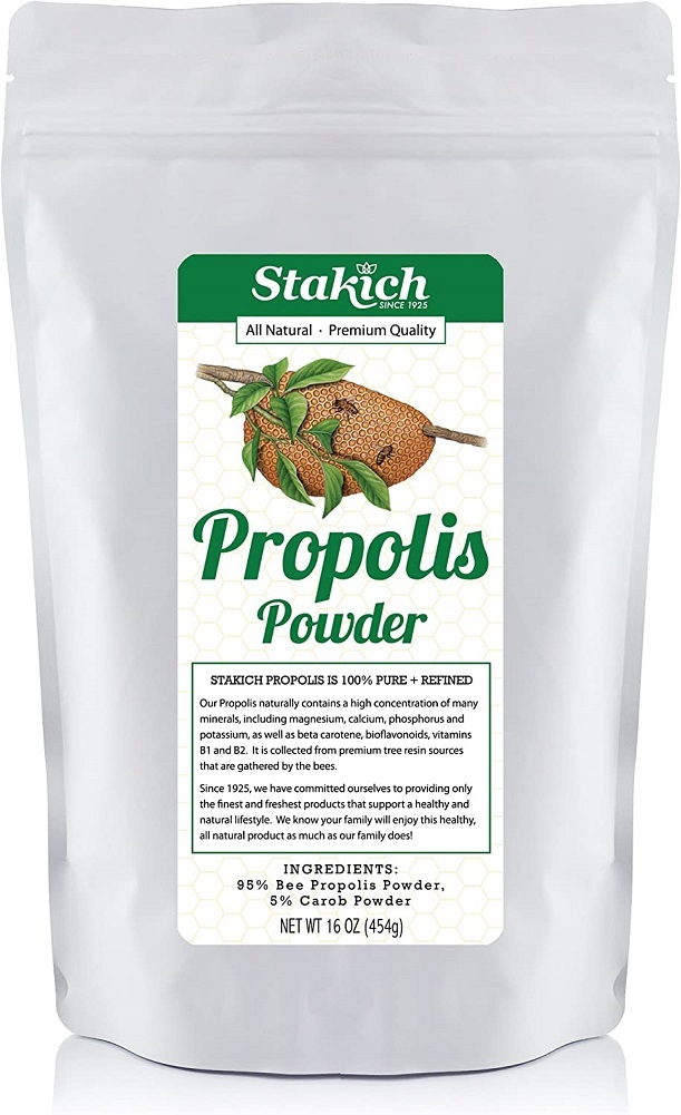 Stakich Bee Propolis Powder with 5% Carob - Pure, Natural- 1 Pound (16 Ounce)