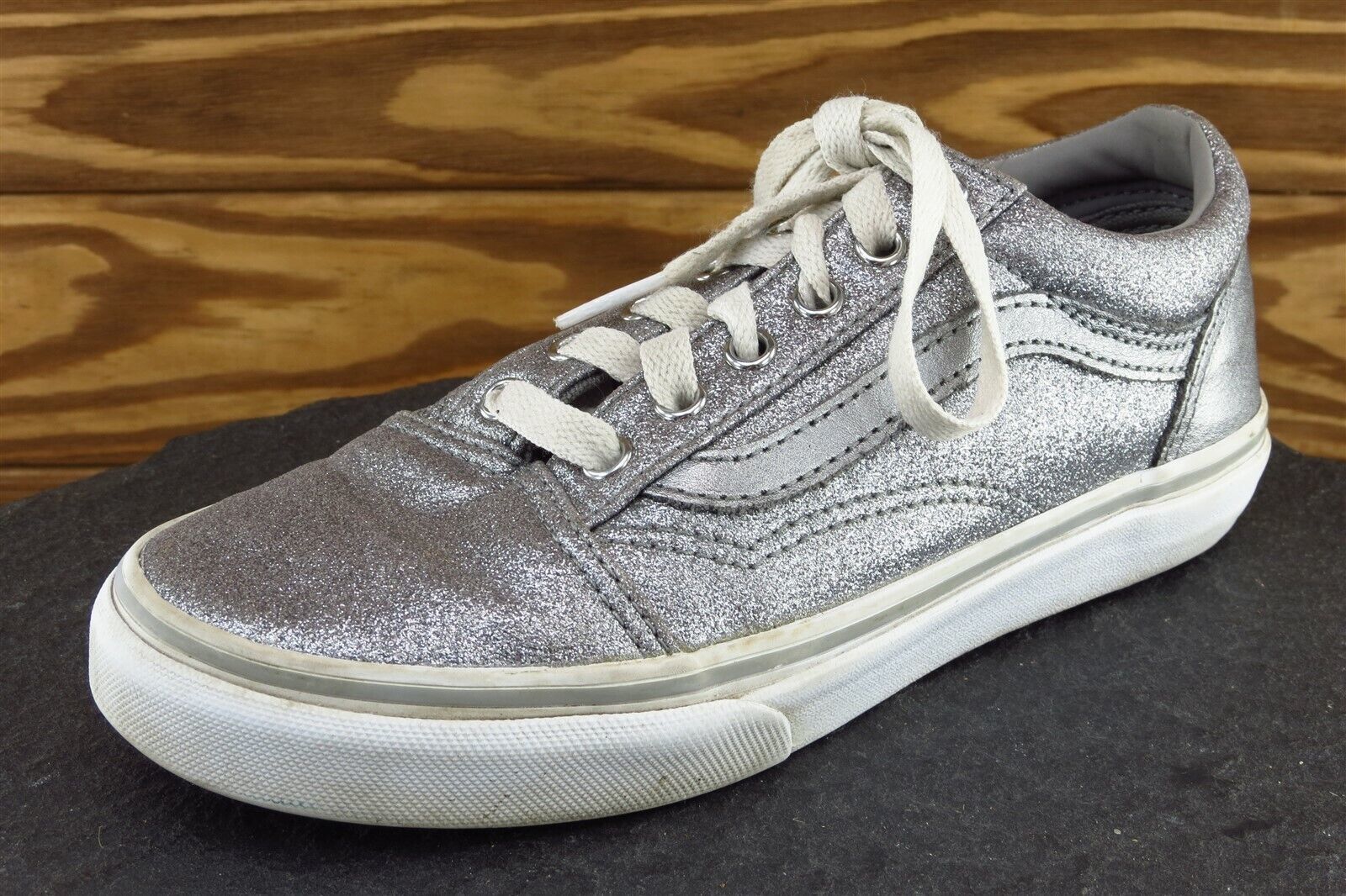 Primary image for VANS Youth Girls Shoes Size 3 M Silver Skateboarding Fabric