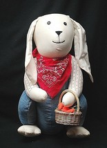 Cute Easter Bunny Stuffed Toy w Red Handkerchief &amp; Basket of Carrots Spr... - $24.74