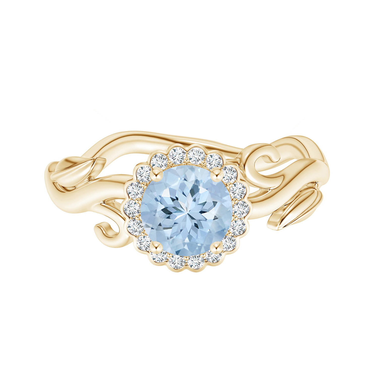 Vintage Inspired Aquamarine Gemstone Flower Stackable Ring 9K Yellow Gold