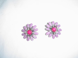 Vintage Purple Flower Clip  Back Earrings 1960's - $12.99