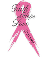 Pink 2&quot;x5&quot; Faith, Hope, &amp; Love Survivor Breast Cancer Awareness Ribbon D... - $5.50