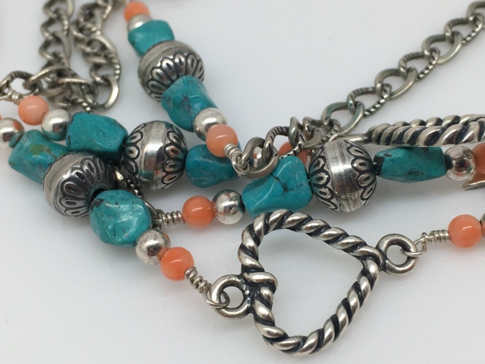 Carolyn pollack sterling silver turquoise coral bead necklace ...