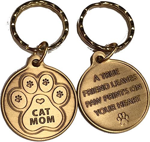 Cat Mom - A True Friend Leaves Paw Prints On Your Heart Keychain Paw Print Bronz