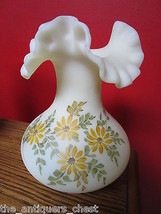 Fenton signed matter glass flower vase, hand decorated, signed by Jerri M. - $64.35