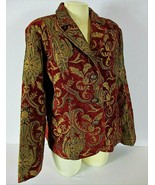 Erin London womens Large L/S red gold BROCADE fully lined PAISLEY jacket... - $17.39