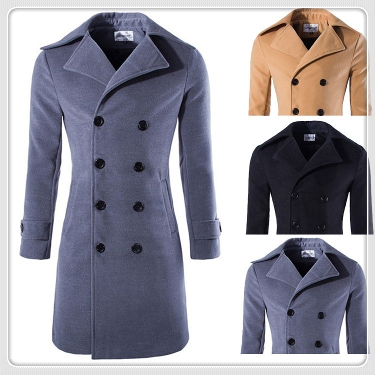 Spring 2021 Men's Double Breasted Trench Coat Long Pea Coats Mens Wool PeaCoat A