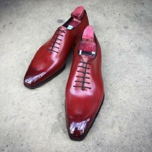men's Handmade burgundy patina whole cut oxfords, custom leather shoes for men